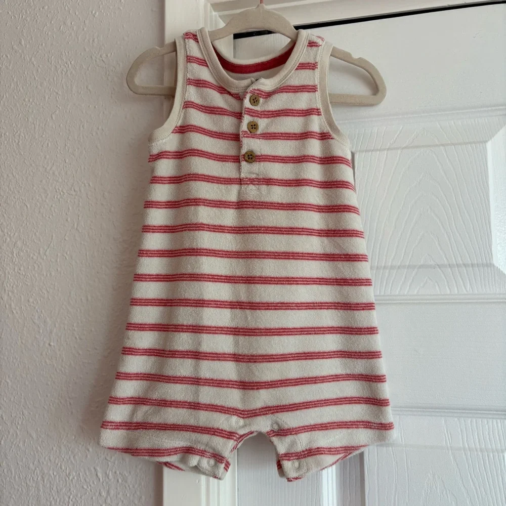 Carter’s Striped White and Red Terry Romper One Piece
